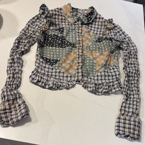 Free People Patchwork Plaid Ruffle Blouse - Picture 4 of 15